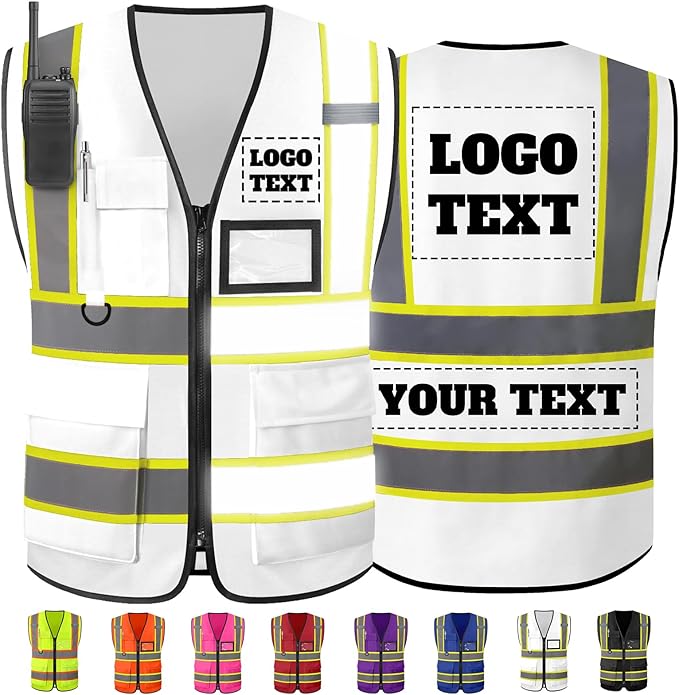 Custom Safety Vest High Visibility Reflective Vests with Logo Pockets Men Women Customize 2 two tone Work Vest Construction