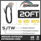3-Outlets Indoor Outdoor Extension Cord Weatherproof with Lighted End, UL Listed, 14 Gauge 20FT Black 3 Prong Heavy Duty, 14/3 SJTW 15A Power Cord