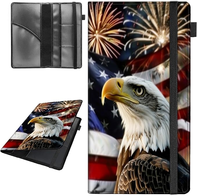 Car Registration and Insurance Holder,Leather Vehicle Glove Box Organizer Wallet for Document,Perfect for any Car,Truck,Motorcycle,Driver License,Trailer or Boat,Men & Women,American Flag-289 Eagle