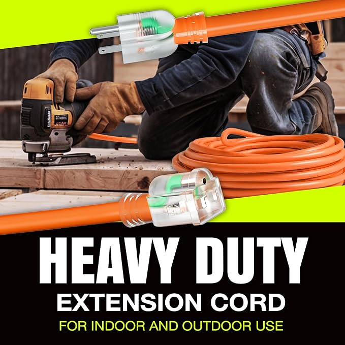 10ft Outdoor/Indoor Extension Cord 12/3 Gauge Extra Heavy Duty 3 Prong SJTW, Waterproof, Flexible Cold-Resistant Long Power Cord,15A 125V 1875W, Orange by LifeSupplyUSA