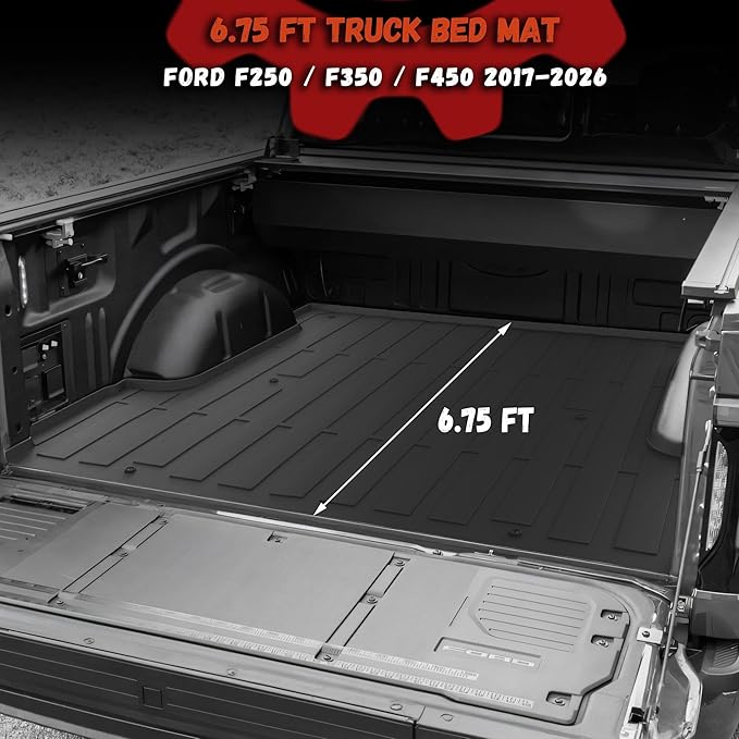 Truck Bed Mat Fit Ford F250 / F350 / F450 2017-2026 (6.75FT Bed), TPE All Weather Truck Bed Liner Cargo Liner SuperDuty Accessories