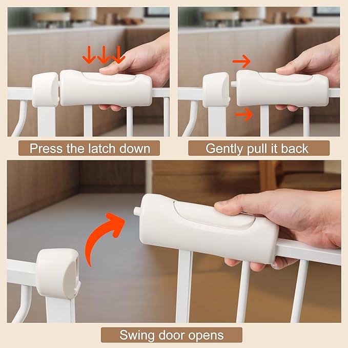 Baby Gate for Stairs No Drill 33.86-38.58 Inch,Pressure Mounted Metal Child Safety Dog Gates for Doorways,Walk Through Pet Gate Indoor Auto Close,White