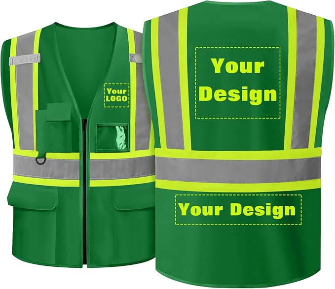 Safety Vest Customize Logo with 5 Pockets & Zipper Reflective High Visibility Vest Class 2 Outdoor Workwear