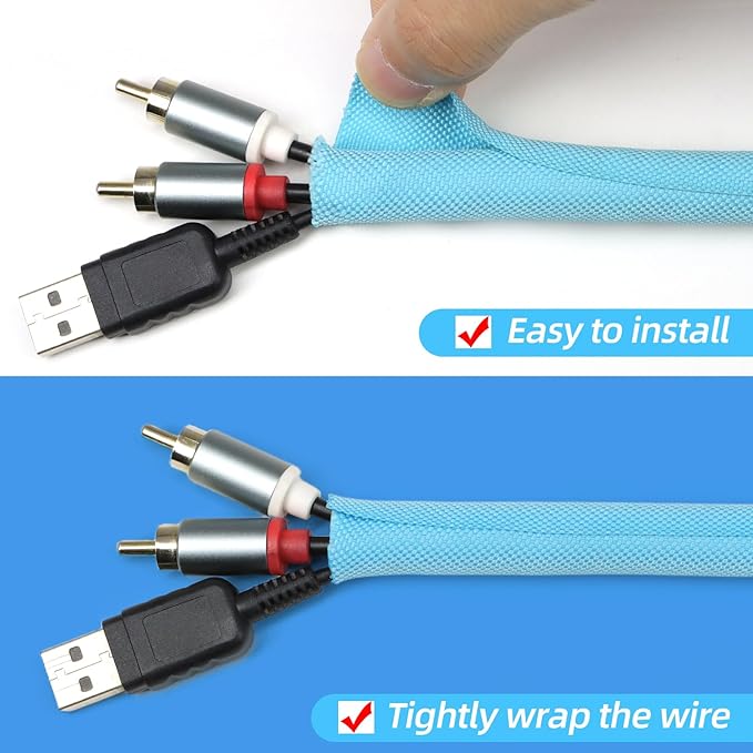 Automotive Wire Loom Tubing, Split Braided Cord Protectors from Pets No Chew, Flexible Cable Sleeve Cable Management for TV/Computer/Electric Wires (Sky Blue, 1/2"-10ft)