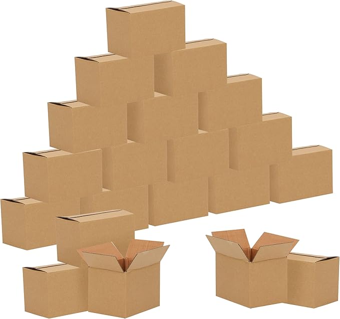 FARRAY Shipping Boxes 6x4x4 inches (Inner Size), 30 Pack Sturdy Kraft Corrugated Small Cardboard Boxes for Mailing Packing, Brown