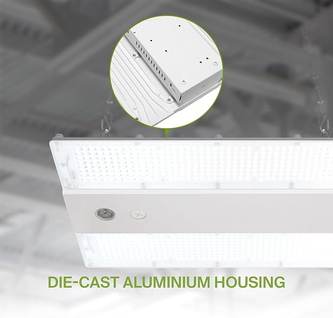 ASD LED Linear High Bay Light Fixture, Commercial Shop Lighting | 3CCT, Dimmable, Power Adjustable, DLC Premium, UL Listed | 320W 52000LM 3500-5000K 100-277V | Warehouse, Garage, Workshop Lamp | White