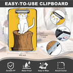Clipboard with Storage,Storage Clipboard with Pen Holder,Heavy Duty Plastic Storage Clipboard with Low Profile Clip, Clipboard Folder, Teacher Must Haves, Office Supplies,Cat on Wooden