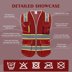 High Visibility Safety Vest - Reflective Breathable Mesh with 9 Pockets, Front Zipper for Men & Women - Meets ANSI/ISEA Standards