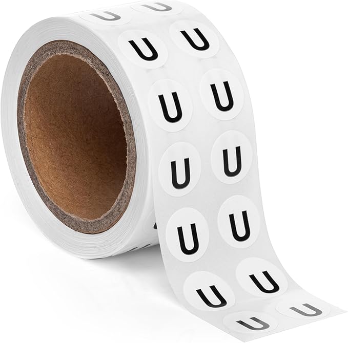 1000pcs Letter U Stickers, 0.5" Letter Sticker Dot Labels for Organization, Inventory, 1000/roll