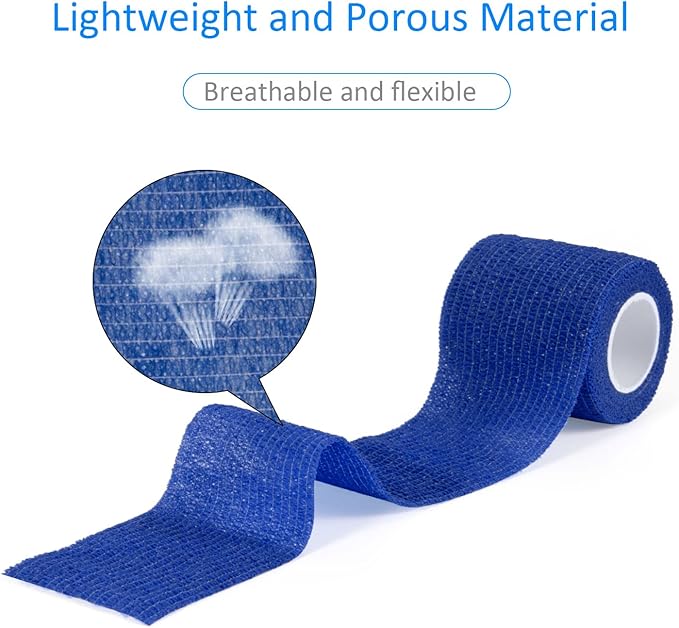 12Pcs 2”x 5 Yards Self Adhesive Bandage Wrap Elastic Bandage Wrap Self Adherent Cohesive Wrap Bandages for Wrist Ankle Vet Tape for Dogs Athletic Swelling Sprains Tape Grip Cover (Blue)