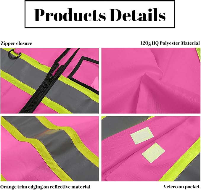 Safety Vest Customize Logo with 5 Pockets & Zipper Reflective High Visibility Vest Class 2 Outdoor Workwear