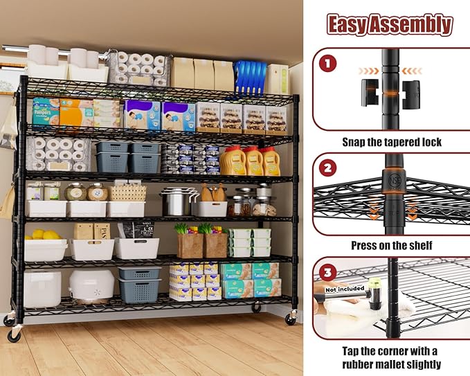 PrimeZone 6 Tier 80.7" H x 55.5" W x 24" D Wire Shelving with Wheels 3600lbs NSF Certified Storage Shelves Heavy Duty Metal Shelf Adjustable Rolling Rack Commercial Garage Restaurant Warehouse 3pcs