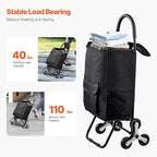VEVOR Stair Climber Cart, 36L Capacity, Grocery Cart Laundry Stair Climbing Handcart with 6 Wheels & Oxford Cloth Bag, Foldable Stair Climber Hand Truck for Grocery Laundry, Black