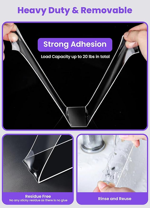 Upgraded Double Sided Tape Heavy Duty,Extra Large Nano Double Sided Adhesive Mounting Tape,Clear & Tough Sticky Poster Wall Tape ,1.18 x 120 In,Multipurpose Tape Picture Hanging Strips for Home Office
