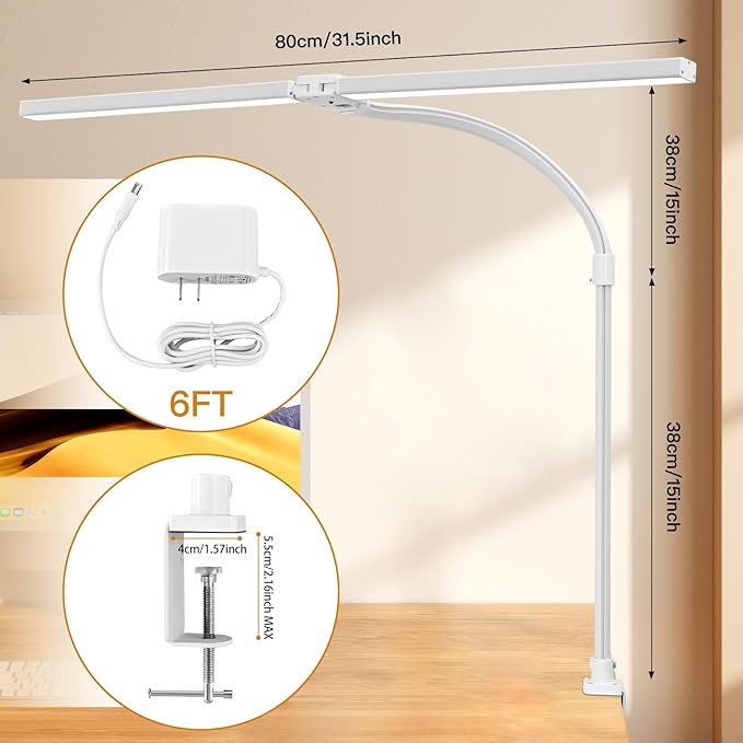 LED Desk Lamp for Office Dorm Home - Eye Caring Desk Light with Timer, Remote Control 24W Brightest Dual Screen Computer Monitor Gooseneck Dimmable Table lamp with Anti-Glare Cover Base