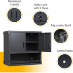 Metal Wall Mounted Cabinet with Locking Doors, Open Shelf, Adjustable Hanging Garage Storage Cabinet, Floating Upper Tool Cabinets for Shop, Kitchen, Bathroom (Black, 30''W x 12''D x 30''H)