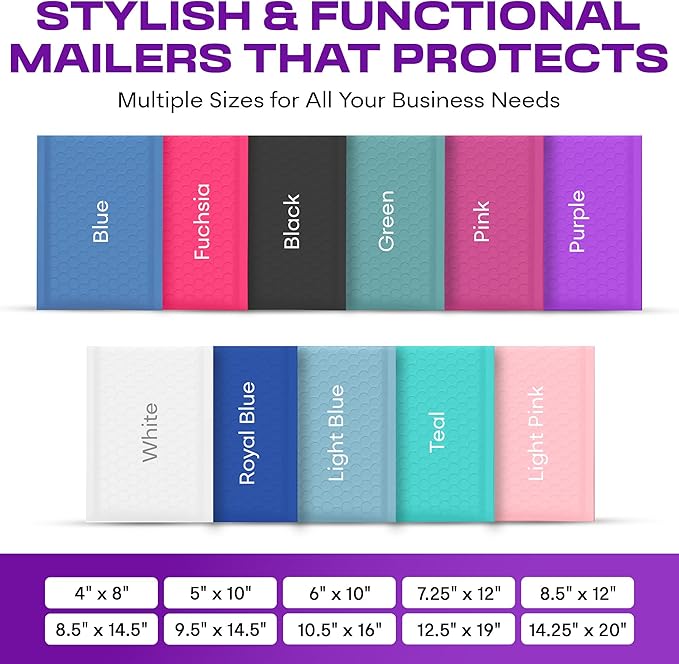 Purple Extra Large Poly Bubble Mailers 14.25x20 inch #7 | Self Seal Large Padded Envelopes | Air Cushioned Bubble Mailer | Usable Size 14.25x19 Lightweight Mailing Shipping Bags| 100 Pack Bulk