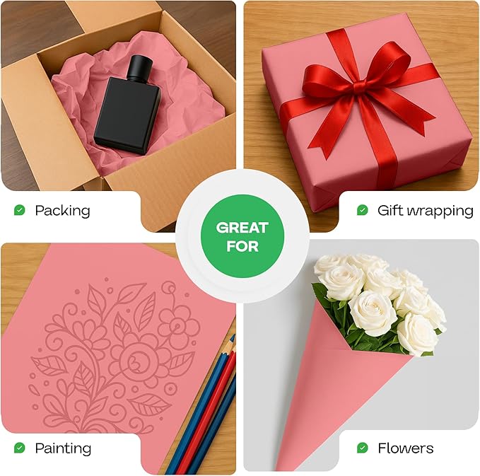 Pink Kraft Paper Roll 12" x 1200" (100 feet) with Cutter - USA-Made Wrapping Paper for Packing, Moving, Shipping & Crafts/Arts - 100% Recyclable Natural Craft Material by IDL Packaging
