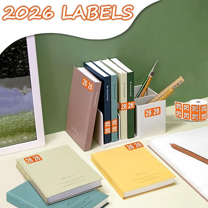 500 Pcs 2026 Year Stickers, Waterproof File Folder Labels, Self-Adhesive Rectangle Tabs for End Folders and Envelopes, Number Tabs, Office and Home Supplies (Orange)