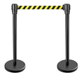 New Star Foodservice 1028911 Stanchions, 36-Inch Height, 6.5-Foot Retractable Belt, Set of 2, Hazard Belt Pattern