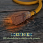 EP 10 Ft Lighted Outdoor Extension Cord - 10/3 SJTW Heavy Duty Yellow Extension Cable with 3 Prong Grounded Plug for Safety, ETL Listed