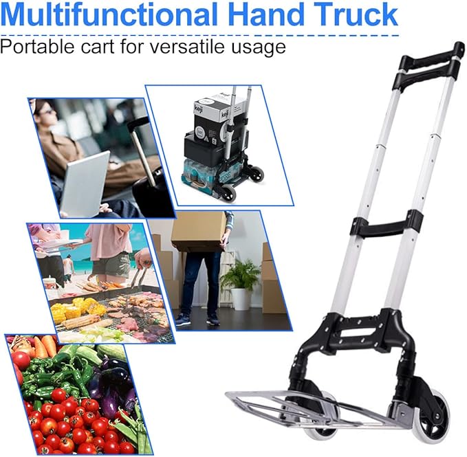 Folding Hand Truck Aluminum Portable Folding Hand Cart 155lbs Capacity Hand Cart and Dolly Ideal for Home, Auto, Office, Moving, Travel, Shopping