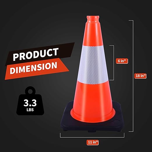 18" Traffic Safety Cones Orange Road Cones, Construction Cone with Rubber Base & Reflective Collars, Restorable Parking Cones, Heavy Duty Road Cones for Traffic Control & Road Safty(8 Pack）