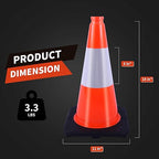 18" Traffic Safety Cones Orange Road Cones, Construction Cone with Rubber Base & Reflective Collars, Restorable Parking Cones, Heavy Duty Road Cones for Traffic Control & Road Safty(8 Pack）