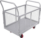 Large Platform Truck Cart, 440LBS Heavy Duty Push Cart Dolly with Cage, 39 x 24in Steel Flatbed Carts Flat Dollys Hand Trucks for Groceries, Garage, Warehouse, Equipment