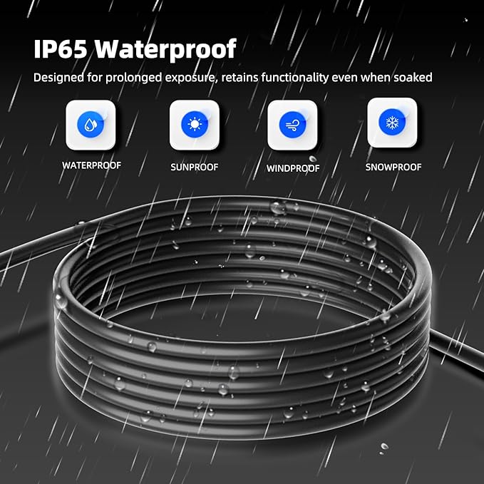 50 FT Outdoor Extension Cord Waterproof, Black, 3-Prong Power Cord, 16 AWG SJTW, 13A 1625W, Grounded, General Purpose Long Extension Cord for Lawn & Garden, ETL Listed