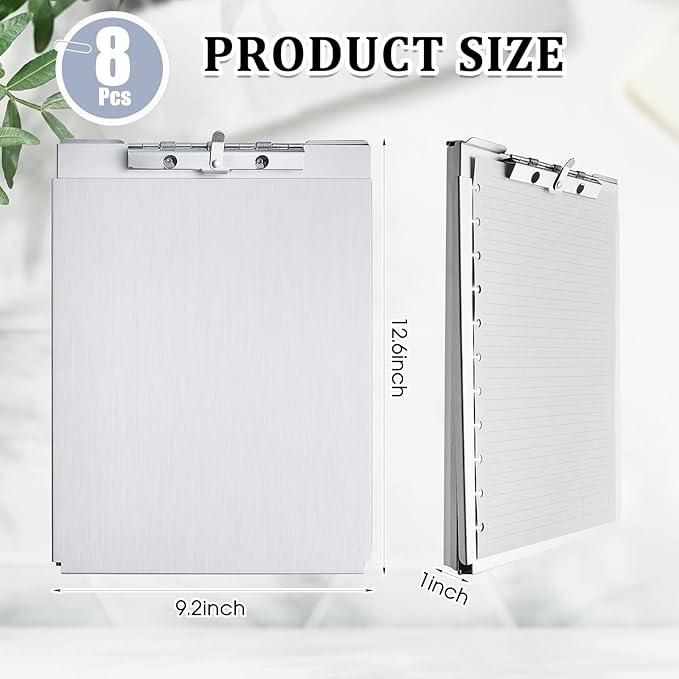 Henoyso Metal Storage Clipboard Bulk Heavy Duty Aluminum Clip Board for Teacher Contractor Medical Construction Office School Classroom, 12.6x9.2x1 Inch, Fit Letter Size 8.5x11 Inch Paper(8 Pcs)