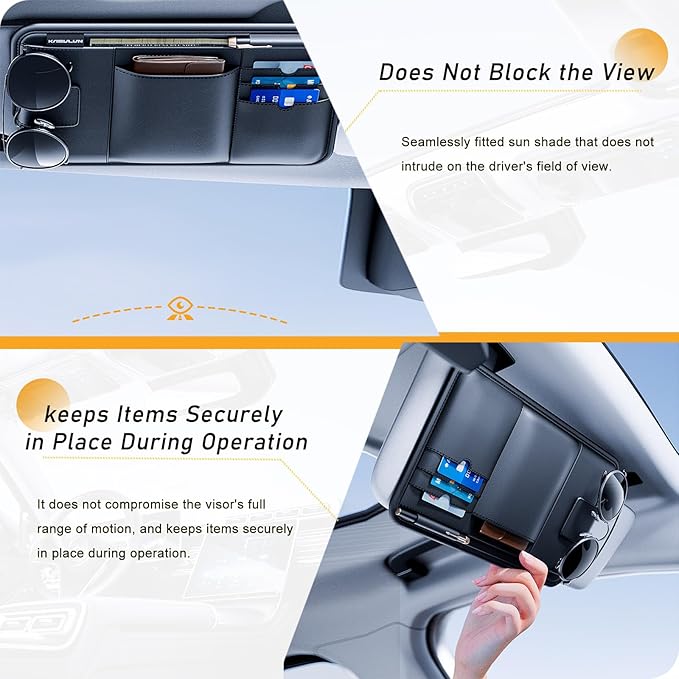 Tumecos Car Sun Visor Organizer, Auto Consoles Organizer with Sunglass Holder,Multi-Pocket Visor Accessories for Truck, SUV，Card/Pen/Driver's License Holder