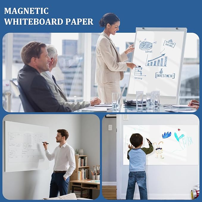 2 Pieces Whiteboard Adhesive Contact Paper, 24×18in Magnetic Whiteboard Roll, Dry Erase Board for Wall. Ideal for Schools, Offices, and Homes. Includes Markers and Dry-Erase Board.