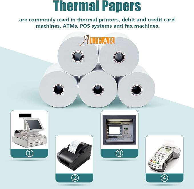 AUEAR, Thermal Cash Register POS Paper Rolls, 2 1/4" x 230' - BPA Free (100 Pack)