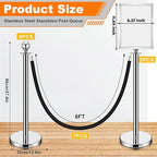 Blulu 8 Sets Stainless Steel Stanchion Set 8 Crowd Control Poles 7 Velvet Ropes and 2 A4 Sign Holders Carpet Ropes and Hollow Base Poles Easy Assembly Safety Barrier for Event Party(Silver)