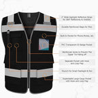 TCCFCCT Mesh Safety Vest for Men Women 5 Pockets Reflective Vest with Reinforced Zipper, High Visibility Construction Work Vest with Tabs for Walkie-talkie, Durable to Use, Meets ANSI/ISEA, Black, XXL