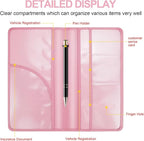 PLOJOP Car Registration and Insurance Card Holder, Leather License Document Pink Glove Box Compartment Organizer, Car Wallet Case for Essential Info, License Cards, ID Card