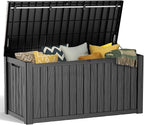 180 Gallon Resin Deck Box, Lockable Patio Outdoor Storage Box for Furniture, Garden Tools and Tools Storage, Waterproof Outside Storage Boxes - Black