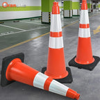 6 Pack 28" Inch Large PVC Traffic Cones with Heavy-Duty Black Base, High-Visibility All-Weather Safety Cones for Road Construction, Parking Lot, Garage Use (6, Orange, 28" Large)