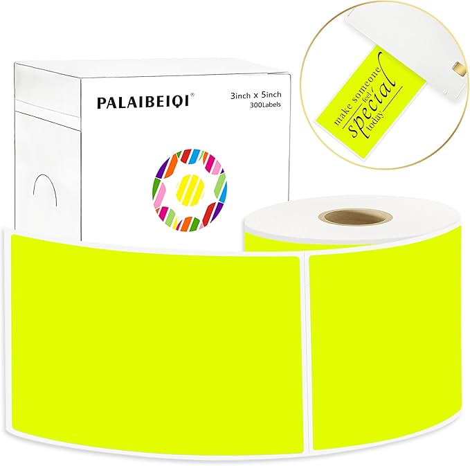 3x5 Inch Thermal Label Stickers,300Pcs Waterproof Rectangle Labels for Storage Bins,Moving Boxes,Address & Inventory Organization,Small Business Labeling,Fluorescent Yellow