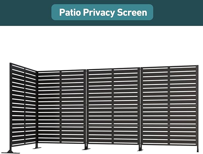 Modern Shade Metal Privacy Screen 72" H x 48" W, Freestanding Decorative Outdoor Privacy Fence Panels for Instant Privacy & Space Division, Patio Screens for Patios Outside Outdoor, Black, 4 Panel