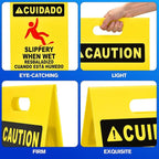 MATTHEW CLEANING 19'' Industrial Wet Floor Sign 3 Pack 2-Sided Durable Corrugated Plastic Birght Yellow Multilingual Warning Signs Commercial Caution Wet Fold-out Floor Signs For Indoors