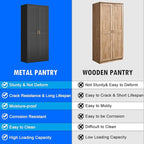 60 Inch Tall Pantry Cabinet, Metal Kitchen Storage Cabinet with Doors and Shelves, Black Cupboard for Food Storage, Freestanding Cabinet for Living Room, Dining Room - Assembly Required