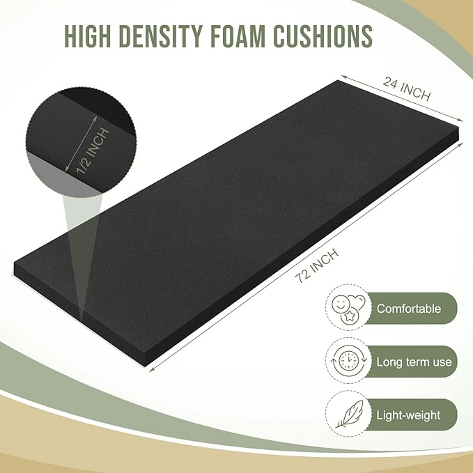 Frienda 2 Pcs Upholstery Foam 1/2" x 24" x 72" High Density Cushion Black Polyurethane Craft Foam Padding for Seat Replacement DIY Projects Chairs Headboards Sofas Home