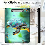 A4 Clipboards,Heavy Duty Waterproof Nursing Plastic Folder Clipboard with Storage Clip Boards,File Folder Storage Box Clipboard Case for Teacher,Doctor,Offices,Sea Turtles