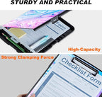 Side Opening Personalized Clipboard with Storage in Blue with Pen Holder and 2 Storage Options. Heavy Duty and Marble Enclosed.