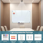 MaxGear Glass Whiteboard 36x24 Inches Wall Mounted, Magnetic White Board with 1 Eraser, 1 Accessory Tray, 4 Markers and 6 Magnets, Large Frameless Dry Erase Board for Office, School, Home