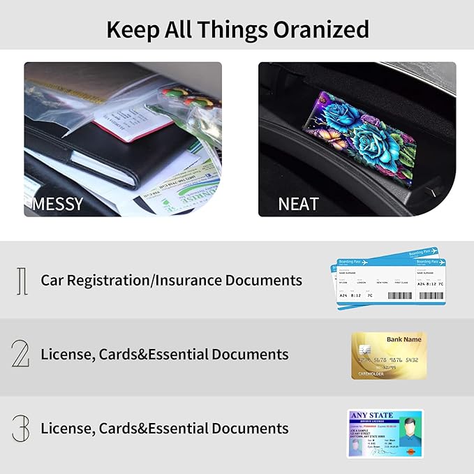 Car Registration and Insurance Holder, Leather Car Glove Box Organizer, Cool Car Accessories for ID, Driver's License Cards & Essential Document,business cards,Men&WomenRose Flowers Butterfly