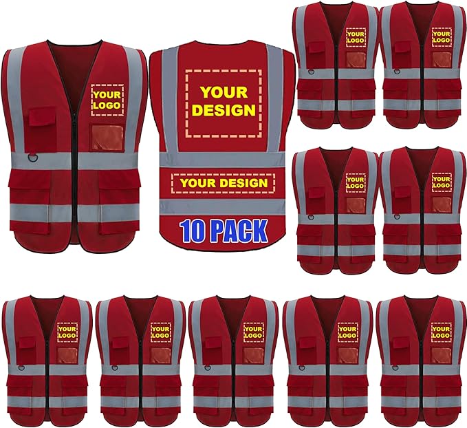 BeautyWill Custom Logo 10/20 Pack Safety Vest Class2 High Visibility Vest with Pockets Breathable Construction Vest Bulk