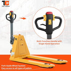 Tory Carrier Electric Pallet Jack Truck, 3300lbs Capacity Motorized Pallet Lift Trucks, 48" x 27" Fork Size Powered Lithium Battery Truck for Indoor Storage and Material Handling for Warehouse Yellow